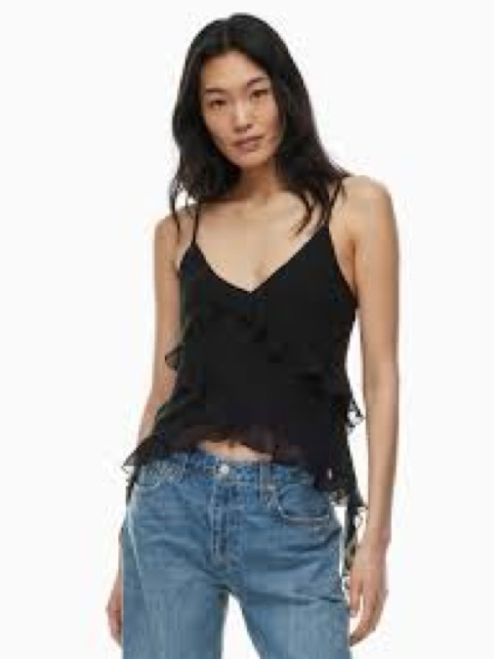 Aritzia Black Ruffle-Trim Camisole